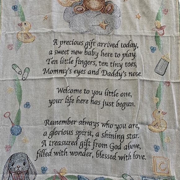 Baby Blessing Woven Tapestry Blanket Teddy Bear Nursery Receiving 42x 54 in. - Picture 3 of 10